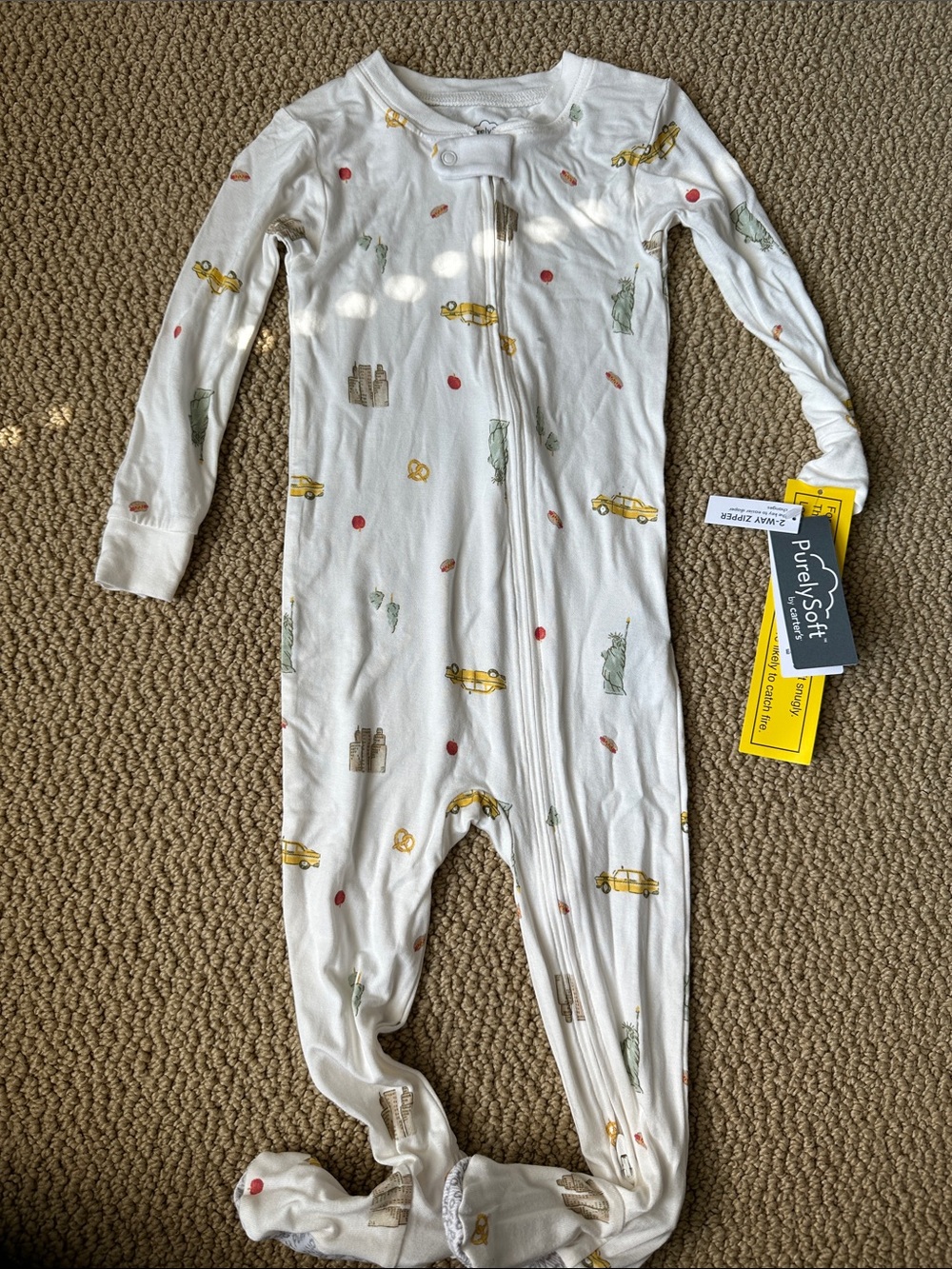 Carter's PurelySoft White Kids One-Piece Footed Pajamas with New York Print